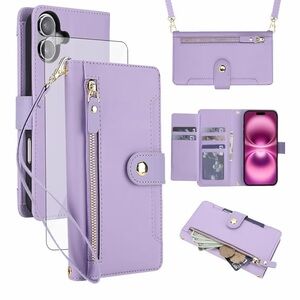 Elegant Purple Wallet Phone Case with Strap fits a iPhone 17 pro
